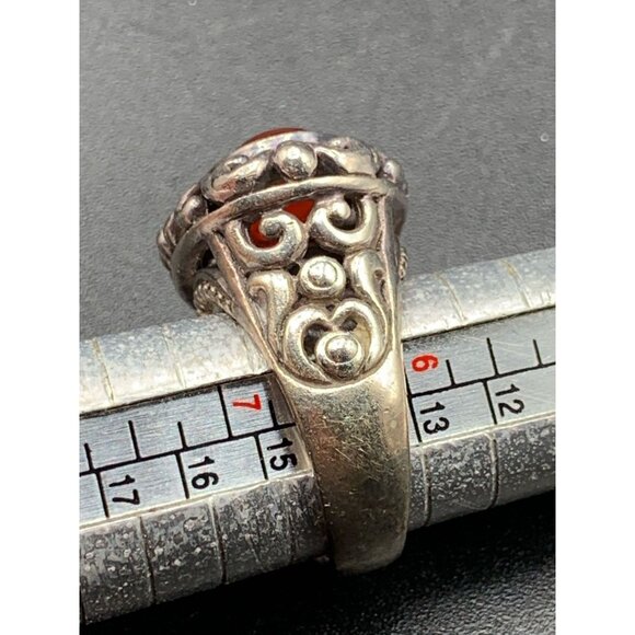 Carnelian Ring Size 6.5 Sterling SIlver Oval Stone Ornate Ring Red Stone Ring - Picture 6 of 7